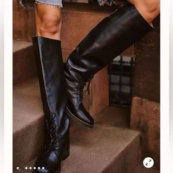 Free People We The Free Tanner Tall Boots Black Leather Knee High Flat US 9 - Picture 11 of 14